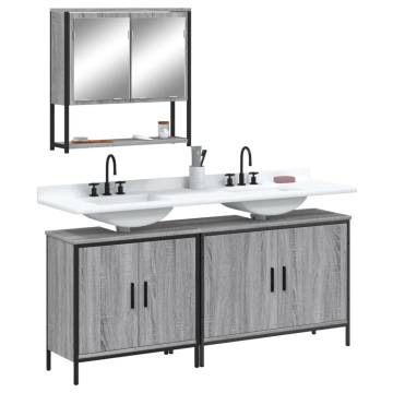 3 Piece Bathroom Furniture Set - Grey Sonoma Engineered Wood