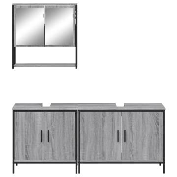 3 Piece Bathroom Furniture Set - Grey Sonoma Engineered Wood