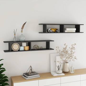 High Gloss Grey Wall Shelf 2pcs - Stylish Storage Solution