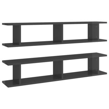 High Gloss Grey Wall Shelf 2pcs - Stylish Storage Solution