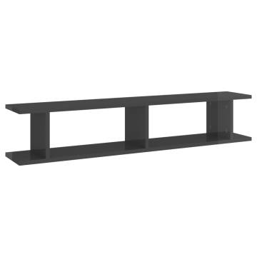 High Gloss Grey Wall Shelf 2pcs - Stylish Storage Solution