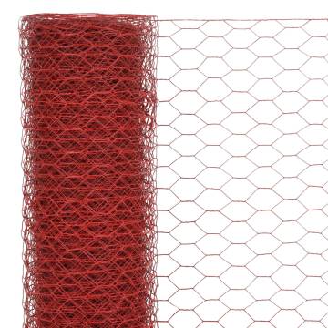 Red Chicken Wire Fence Steel with PVC Coating - 25x1m