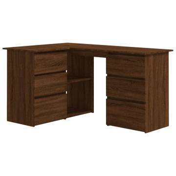 Elegant Brown Oak Corner Desk - Modern Engineered Wood Design