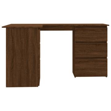 Elegant Brown Oak Corner Desk - Modern Engineered Wood Design