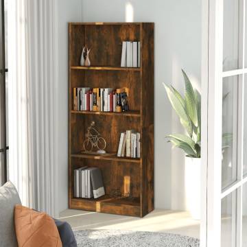 4-Tier Smoked Oak Book Cabinet - Stylish & Functional Storage