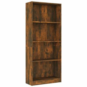 4-Tier Smoked Oak Book Cabinet - Stylish & Functional Storage