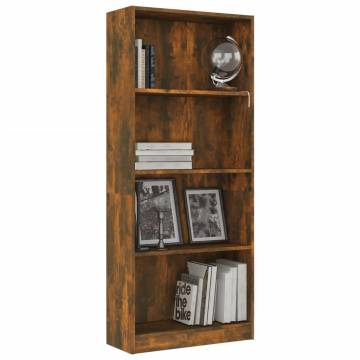 4-Tier Smoked Oak Book Cabinet - Stylish & Functional Storage