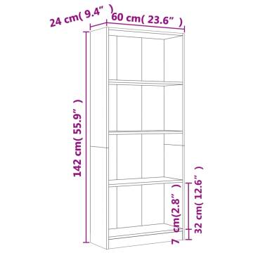 4-Tier Smoked Oak Book Cabinet - Stylish & Functional Storage