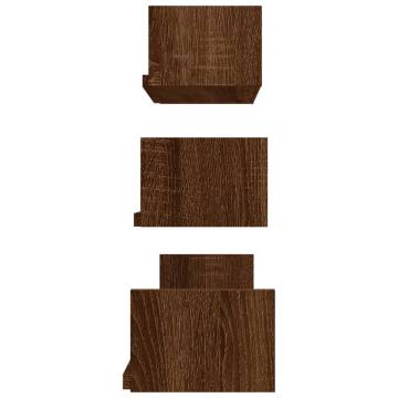 Wall Display Shelves - 3 pcs Brown Oak Engineered Wood