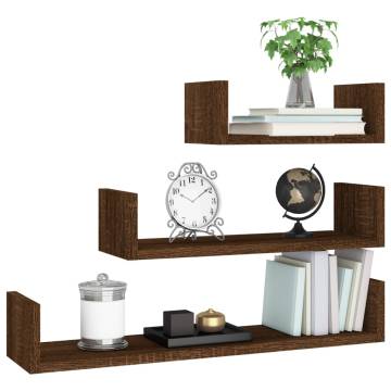 Wall Display Shelves - 3 pcs Brown Oak Engineered Wood