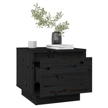 Black Solid Wood Pine Bedside Cabinet - Stylish & Durable