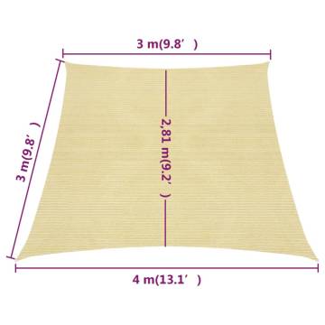 Sunshade Sail 160 g/m² Beige 3x4 m - Outdoor Shelter