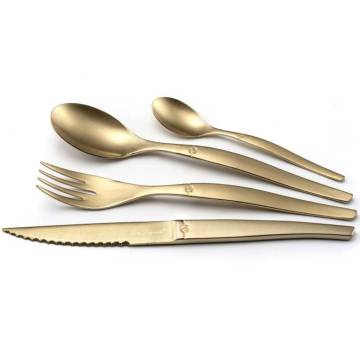 Lou Laguiole 16 Piece Cutlery Set - Jet Stonewash Champagne