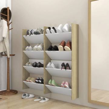 Wall Shoe Cabinets 4 pcs White & Sonoma Oak | Hipomarket