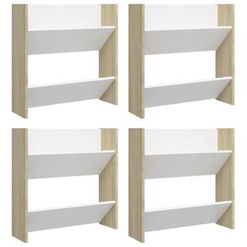 Wall Shoe Cabinets 4 pcs White & Sonoma Oak | Hipomarket