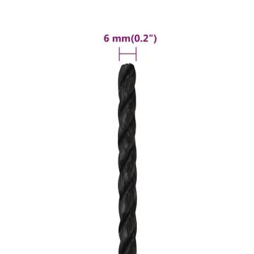 Durable Black Work Rope 6mm 100m - Polypropylene | HipoMarket