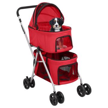 2-Layers Folding Dog Stroller Red | Comfortable & Portable