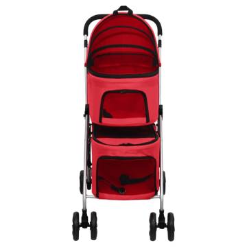 2-Layers Folding Dog Stroller Red | Comfortable & Portable