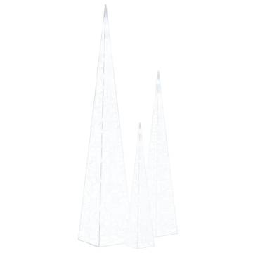 Acrylic Decorative LED Light Cone Set - Cold White 60/90/120cm