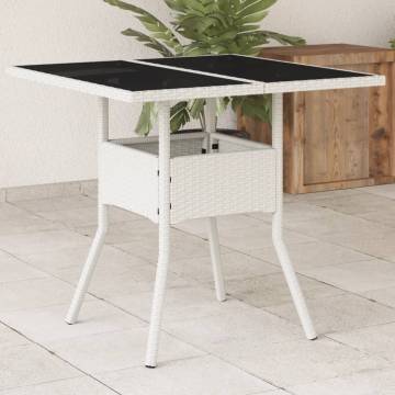 Garden Table with Glass Top - 80x80 cm White Poly Rattan