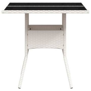 Garden Table with Glass Top - 80x80 cm White Poly Rattan