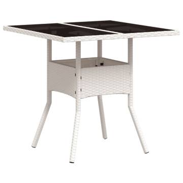 Garden Table with Glass Top - 80x80 cm White Poly Rattan