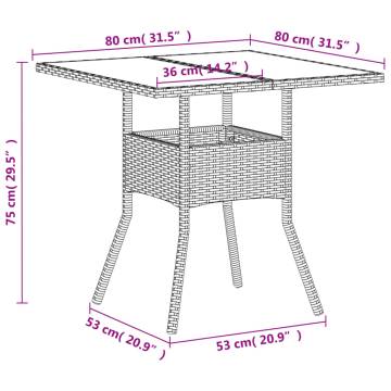 Garden Table with Glass Top - 80x80 cm White Poly Rattan