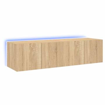 TV Wall Cabinets with LED Lights - 2 pcs Sonoma Oak