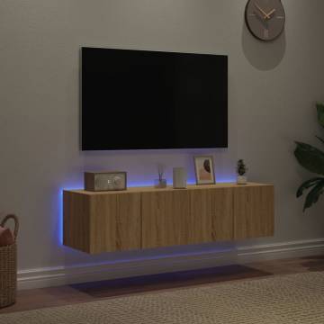 TV Wall Cabinets with LED Lights - 2 pcs Sonoma Oak