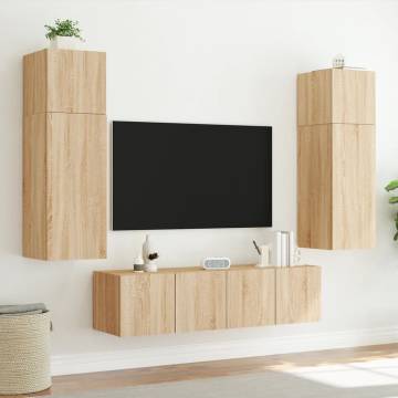 TV Wall Cabinets with LED Lights - 2 pcs Sonoma Oak