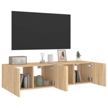 TV Wall Cabinets with LED Lights - 2 pcs Sonoma Oak