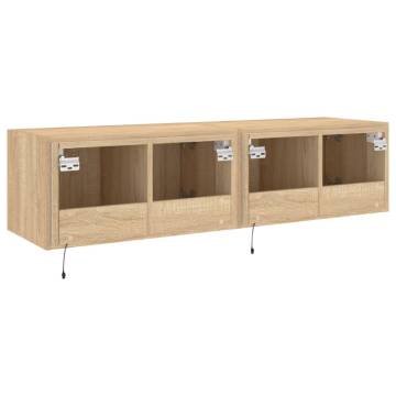 TV Wall Cabinets with LED Lights - 2 pcs Sonoma Oak