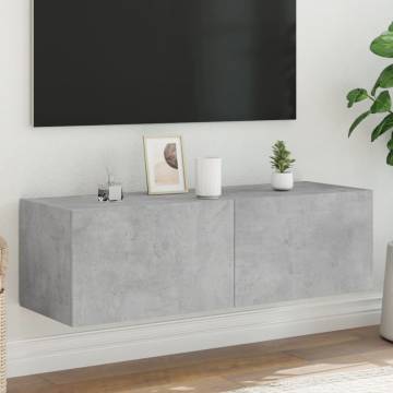 TV Wall Cabinet with LED Lights - Concrete Grey 100x35 cm