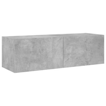 TV Wall Cabinet with LED Lights - Concrete Grey 100x35 cm