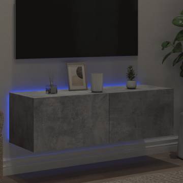 TV Wall Cabinet with LED Lights - Concrete Grey 100x35 cm