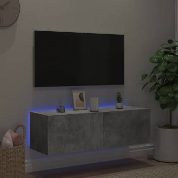 TV Wall Cabinet with LED Lights - Concrete Grey 100x35 cm