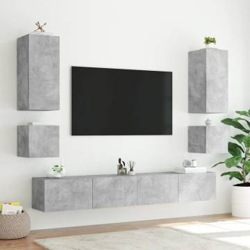 TV Wall Cabinet with LED Lights - Concrete Grey 100x35 cm