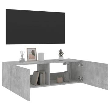 TV Wall Cabinet with LED Lights - Concrete Grey 100x35 cm