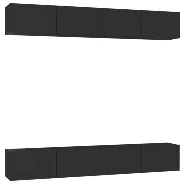 Modern Black TV Cabinets Set - 4 pcs, Engineered Wood 100x30x30 cm