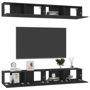 Modern Black TV Cabinets Set - 4 pcs, Engineered Wood 100x30x30 cm