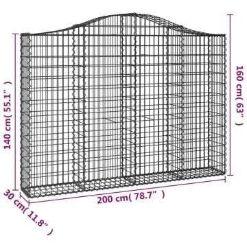 Arched Gabion Basket 200x30x140/160 cm - Durable & Decorative