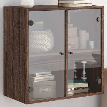 Elegant Wall Cabinet with Glass Doors - Brown Oak (68x37x68.5 cm)