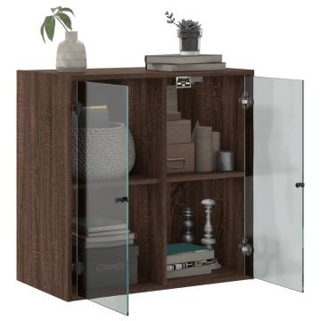 Elegant Wall Cabinet with Glass Doors - Brown Oak (68x37x68.5 cm)