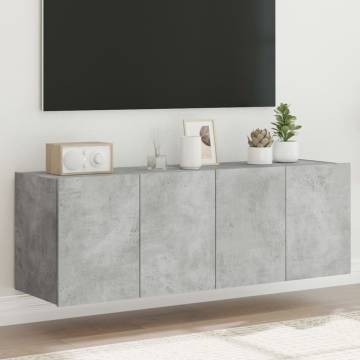 Stylish TV Wall Cabinets with LED Lights - 2 pcs Concrete Grey