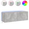 Stylish TV Wall Cabinets with LED Lights - 2 pcs Concrete Grey