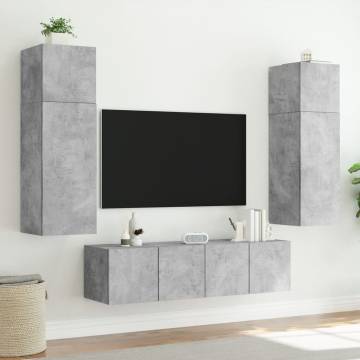 Stylish TV Wall Cabinets with LED Lights - 2 pcs Concrete Grey