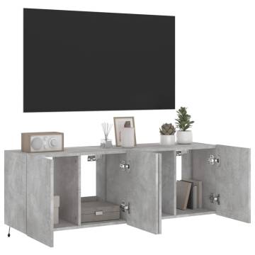 Stylish TV Wall Cabinets with LED Lights - 2 pcs Concrete Grey