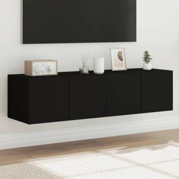 Stylish Black TV Wall Cabinets with LED Lights | 60x35x31 cm