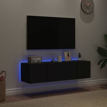 Stylish Black TV Wall Cabinets with LED Lights | 60x35x31 cm