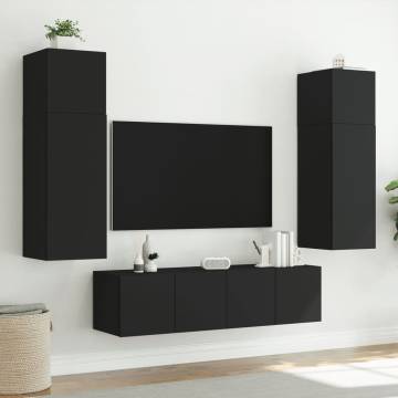 Stylish Black TV Wall Cabinets with LED Lights | 60x35x31 cm